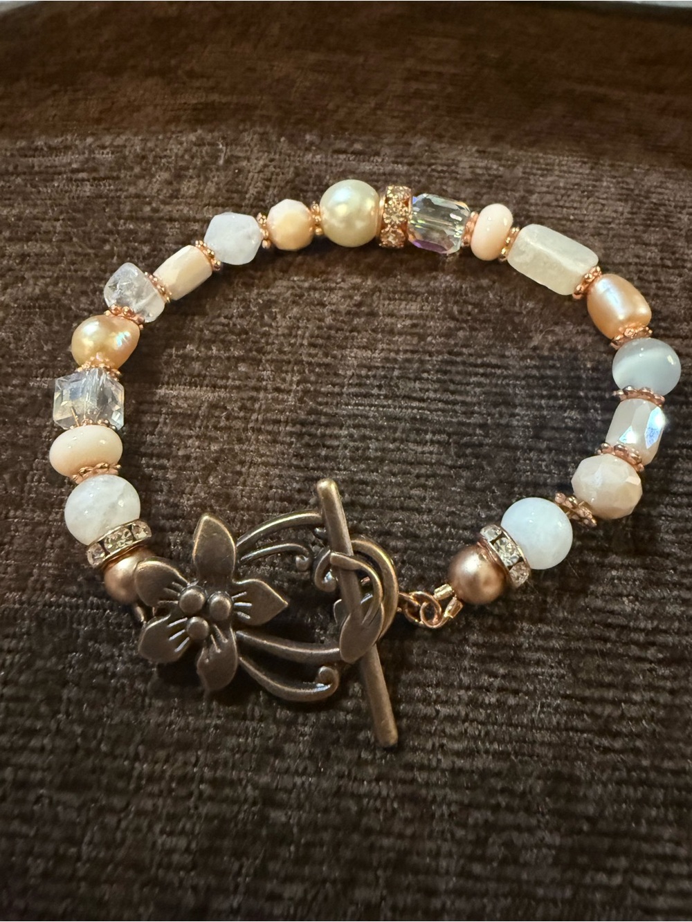 Rose Gold and Cream Beaded Toggle Bracelet